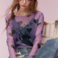 Sweet Casual All Over Print Long Sleeve T-Shirt with Lightweight Sheer Fabric, Relaxed Fit Tops for Women's Daily Outfit