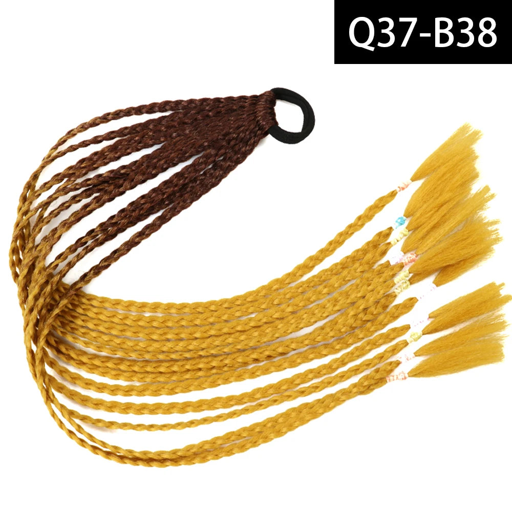 Synthetic Colored Braided Ponytail Hair Extension Rainbow Color Braids Pony Tail With Elastic Band Girl's Pigtail