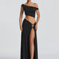 Sexy Y2K Women 2 Piece Set Elegant Skew Collar Crop Tops+Pleated Metal Buckle Maxi Skirts Party Midnight Clubwear
