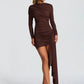 Long Sleeve Draped Ruched Sexy Mini Dress Women Gown Elegant O Neck High Waist Bodycon Club Party Dresses Female
