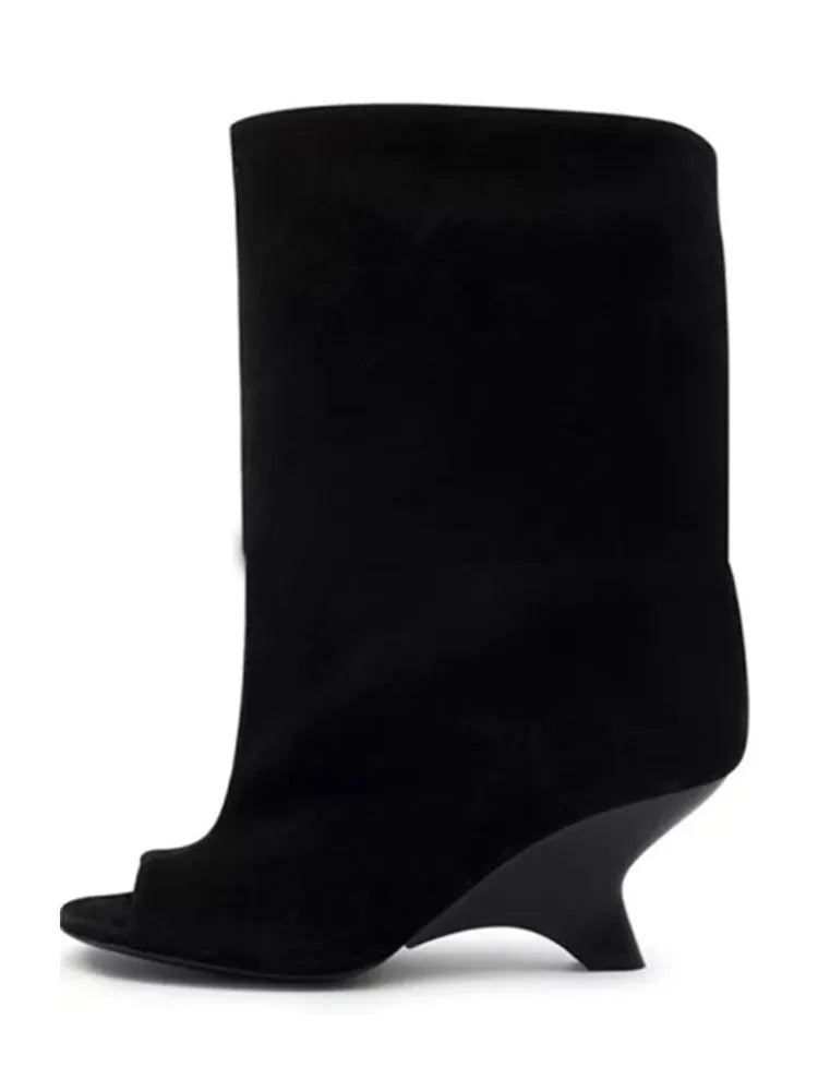 Women's Fish Mouth Thick High Heels Knee Length Cool Boots Slant Heel Fashion Show Large Size Spring/Summer Women's Boots