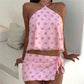 Women Two Piece Skirts Outfit Sparkly Sequin Sleeveless Tops Sexy Bodycon Mini Skirt Sets Shiny Y2K Party Clubwear