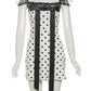 Bow Tassels Dress Women Polka Dot Print Patchwork Mesh Puff Sleeves Skinny Sexy Midnight Street Low-Neck Mini Bodycon