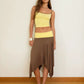 Color Blocking Design 2 Piece Set Woman Low-Neck Backless Navel Exposed Tops+Irregular Hem Long Skirts Elegant Suits