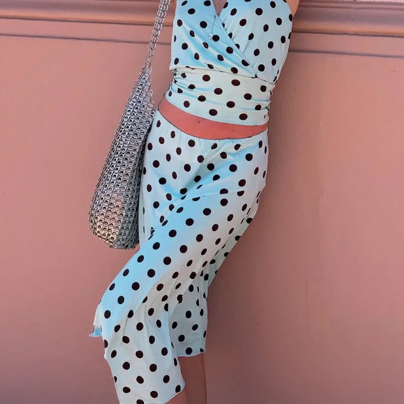 Women's Midi Skirt Stylish Dot Print/Striped A Line Casual Irregular Hem Low Rise Skirts for Summer Vacation Streetwear