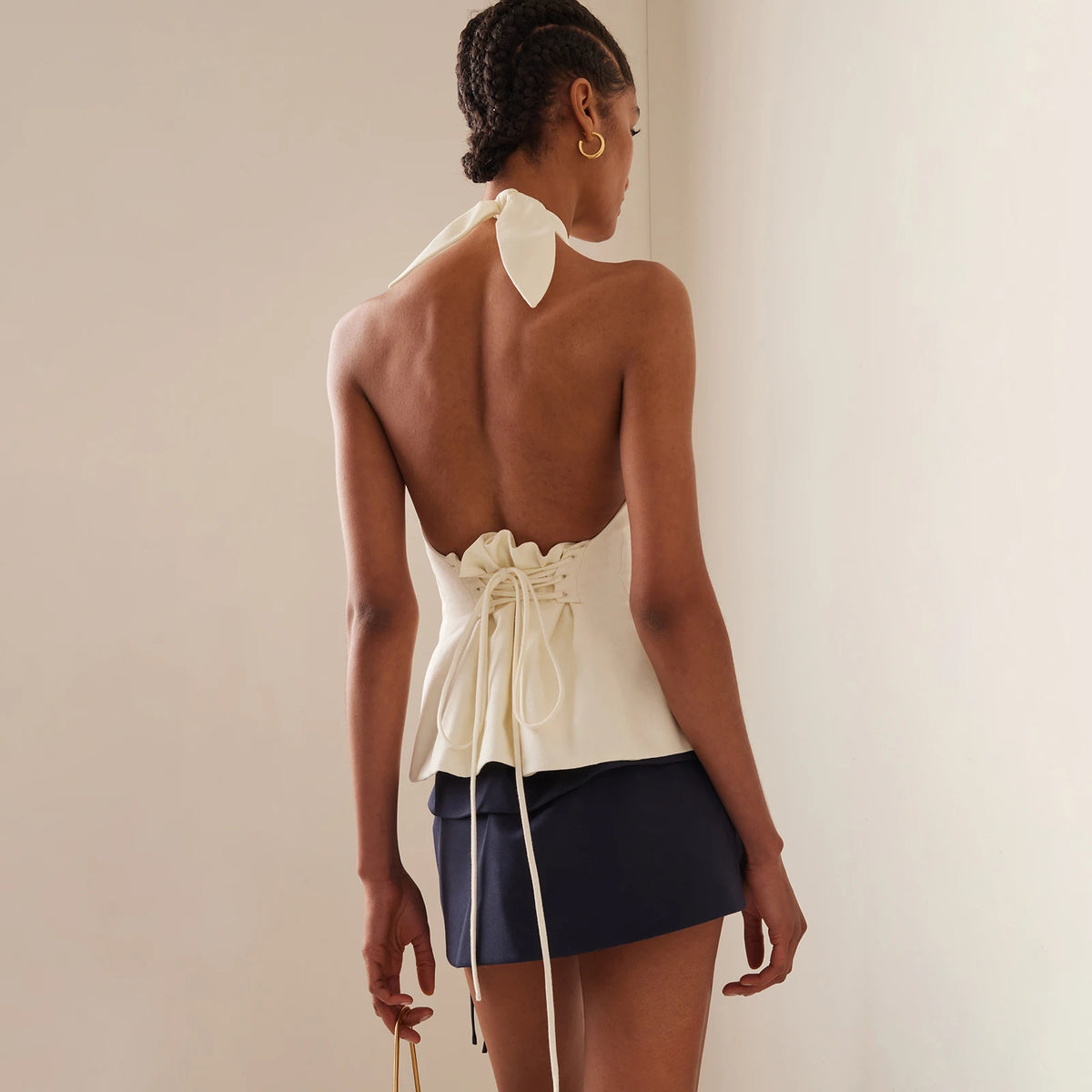 Women Silky Halter Neck Crop Top Sleeveless Crisscross Wrap Tank Top Y2k Summer Slim Fit Backless Cami Top