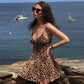 Leopard Print Mesh Sexy Dresses for Summer 2025 Spaghetti Strap Deep V Neck Backless Mini Dress Club Wear