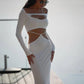 Hollow Long Sleeve Fishtail Maxi Dresses Woman Elegant Clothes White Black Evening Party Dress