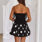 Women Mini Dress Dot Print Side Drawstring Tube Dress Summer Fashion Backless Casual Balloon Dress Strapless Dress