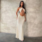 Hollow Out Halter-neck Maxi Dress with Faux-pearl Body Chains Party Wear Sexy Birthday Dress for Woman 2026