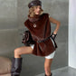 Brown Faux Fur Vest Turtleneck Sleeveless Tops Fashion Fall Winter Clothes for Woman Jackets Coats