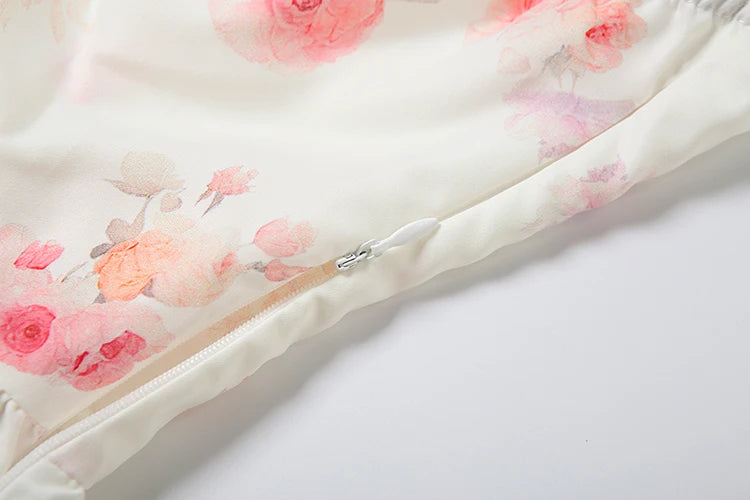 Romantic Flower Print 2-Piece Set Women Halter Bandage Bows Ruffles Backless Camisole+Long Skirts Vacation Clubwear