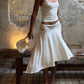 Patchwork Jacquard Simple 2-Piece Set Women Halter Bandage Backless Vest+Irregular Hem Folds Skirt Elegant Party Suit