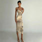 Cheetah Print Bodycon Bandage Dress Woman Elegant Sexy Spaghetti Strap Backless Split Long Dresses
