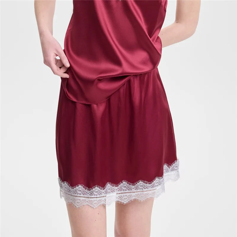 Summer French Women Satin Pajama Skirts Bottoms Lace Trim Silk Lounge Skirts High Elastic Waist Y2K Vintage Streetwear