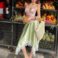 Lace Patchwork 2 Piece Set Women Sweet Sexy Low-Neck Tank Top+Irregular Hem Skirt Fashion Vacation Party Street Suits