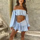 White Beach Vacation Outfits Two Piece Set Off Shoulder Long Sleeve Crop Top and Mini Skirt Woman Co Ord Sets