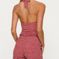 Women's Summer Y2K Gingham Halter Top Two Piece Outfit Backless V Neck Crop Top and Ruffle Hem Smocked Shorts Set