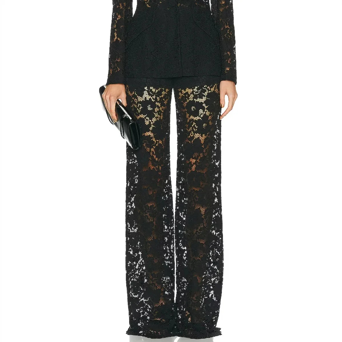 Lace Bell Bottom Pants for Women Sexy See Through Flare Leggings Hollow Out Mesh Sheer Cover Up Trousers