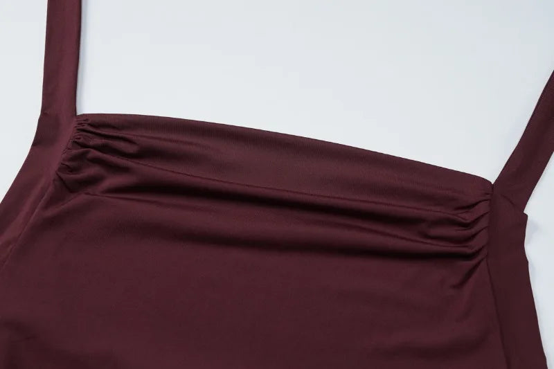 2 Piece Sets for Woman Burgundy Halter Top and Long Skirts Matching Sets Sexy Birthday Outfits