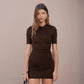Short Sleeve Ruched Bodycon Mini Dresses Black Brown White Fitted Dress for Woman Clothing