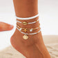 Y2K Boho Starfish Conch Pendant Anklet for Women Summer Beach Vintage Rice Beads Ankle Barefoot Chain Foot Jewelry Set