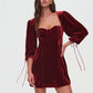 Velvet Short Party Dresses for Women Clothing Sexy Elegant Square Neck Long Sleeve Backless Dress Winter