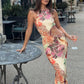 Sexy Hollow Tassel Decoration Dress Woman Colorful Print o-Neck Sleeveless Summer Vacation Elegant Style Long Bodycon