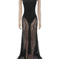 Sexy Mesh Jacquard Dress Women See Through Patchwork Sleeveless Backless Stretch Skinny Midnight Party Club Vestidos