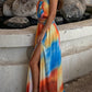 Colorful Print Dress Woman Sexy Wrap Chest Backless High Splits Summer Holiday Beach Party Elegant Style Long Bodycon