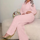 Rhinestone Decoration 2-Piece Set Women Single-Breasted Lapel Full Sleeve Shirt+Elastic Waist Pant Leisure Suits