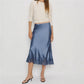 Women Silk Satin Half Slip Long Skirts Lace Patchwork Elastic Waist Long Skirt Elegant Silky Flowy A Line Midi Skirts