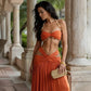 Orange Two Piece Set Beaded Halter Top and Cut Out Pleated Maxi Skirt Vacation Outfits Woman 2026 Luxury