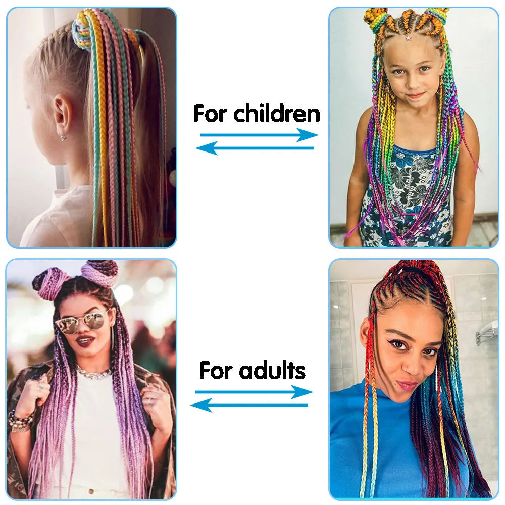 Synthetic Colored Braided Ponytail Hair Extension Rainbow Color Braids Pony Tail With Elastic Band Girl's Pigtail
