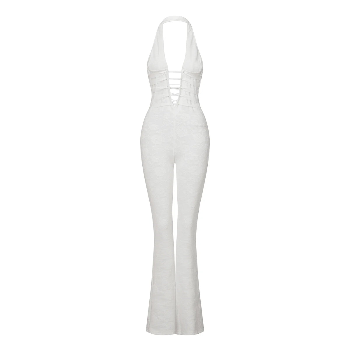 Chic Women Lace Jumpsuits Halter Neck Cross Backless Sleeveless Long Rompers Summer Slim Playsuit Clubwear ropa de mujer