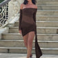 Off-shoulder Long Sleeve Sexy Mini Dress Women Fashion See Through Strapless Backless Draped Ruched Club Party Dresses