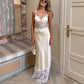 Y2K Sexy Womens Lace Satin Maxi Dress Deep V Backless Slip Dress Coquette Aesthetic Clubwear Party Night Out Formal Gown