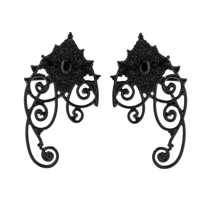 1Pair Gothic Punk Black Hollow Ear Cuff Earrings for Women Vintage Elf Fairy Clip Earrring Halloween Jewelry Accessories Gift