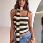 Stripe Print Camisole+Scarf Women Low-Neck Backless Skinny Stretch Summer High Street Casual Style Classic Tank Tops