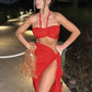 Sexy Skirt Two Piece Sets Women Flower Strapless Crop Tops And Midi Skirt Femme Backless Side Slit Sexy Two Piece Sets