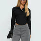 Striped Long Sleeve Corset Shirt Womens Button Up Fall Stylish Layering Tie Back Crop Shirts Blouse Fashion Streetwear