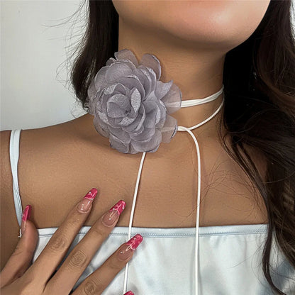 Exaggerated Elegant Big Rose Flower Clavicle Chain Necklace for Women Kpop Sexy Romantic Adjustable Rope Choker Y2K Accessories