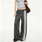 Y2K Women Side Striped Wide Leg Sweatpants Elastic Waist Loose Floor‑Length Sport Trousers Streetwear Casual Pants