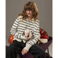 2025 Autumn New Arrivals Casual Classic Soft Navy Collar Silver Zipper Striped Knitted Cardigan For Woman