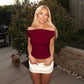 Hardwear Detail Off Shoulder Crop Tops Fashion 2025 Summer Clothes for Women Sexy Tight Fitted T Shirts