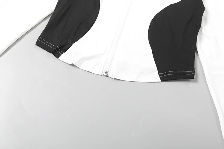 Casual 2piece Set Women Tracksuit Zip Contrast Patchwork Full Sleeve Jacket+Shorts Daily Simple Sporty Street Outfits