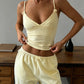 Fashion Chic 2 Piece Set Women Trend Chic Bow Applique V-Neck Camisole+Straight-Leg Pants Casuals Street Sport Suits