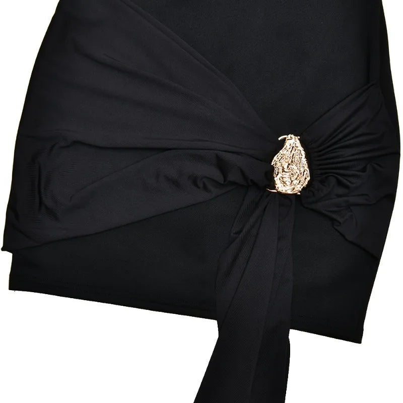 Half Sleeve Draped Short Dresses for Woman Clothing White Black Sheath Dresses Elegance