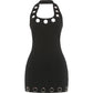 Hollow Sleeveless Dress Woman Sexy Backless Metal Ring Decoration Halter U Collar Midnight Club Party Hipster Bodycon