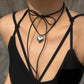 Elegant Goth Love Heart Pendant Necklace for Women Collares Wed Bridal Knotted Bowknot Adjustable Chain Y2K Jewelry New